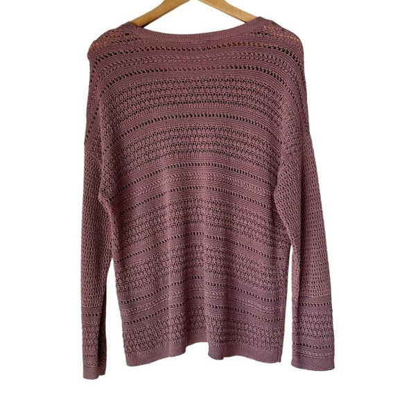 J. Jill Mauve Pink Open Weave Crochet Long Sleeve Knit Sweater MP - Picture 5 of 7